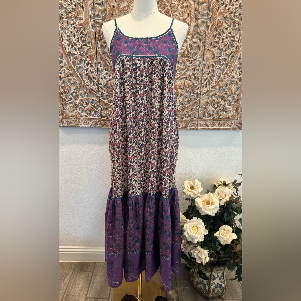 Natural Life Journey Boho Cotton Maxi Dress, Purple Floral Border - Picture 2 of 14